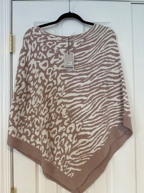 Barefoot Dreams Womens CozyChic Ultra Poncho Sweater Pink Animal Print OS NWT